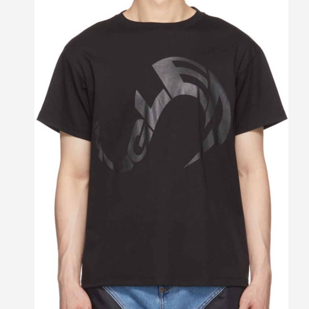 MUGLER BLACK T-SHIRT WITH LOGO PRINT Size Small